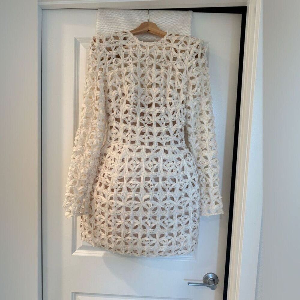 NWOT BRONX AND BANCO CASEY BEIGE MINI DRESS, wedding bridal long sleeve dress - Picture 5 of 16